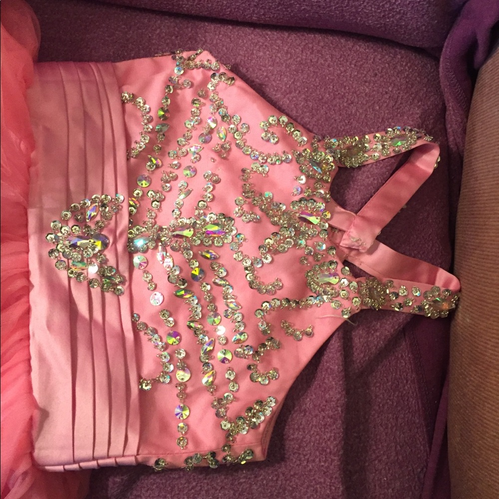 Pink sparkly short dress.